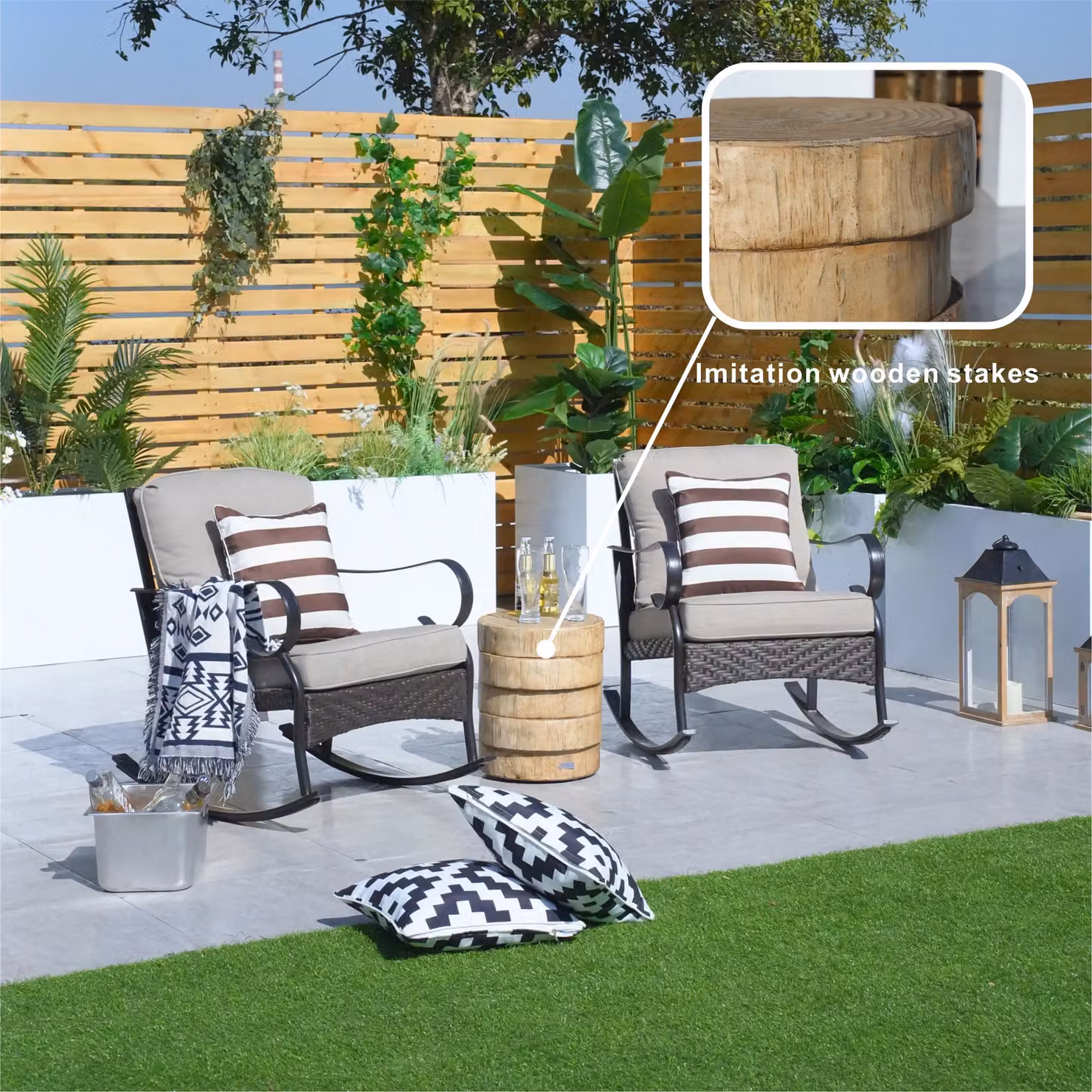 Direct Wicker Round Concrete Outdoor Garden Side Table in White and Natural – 5