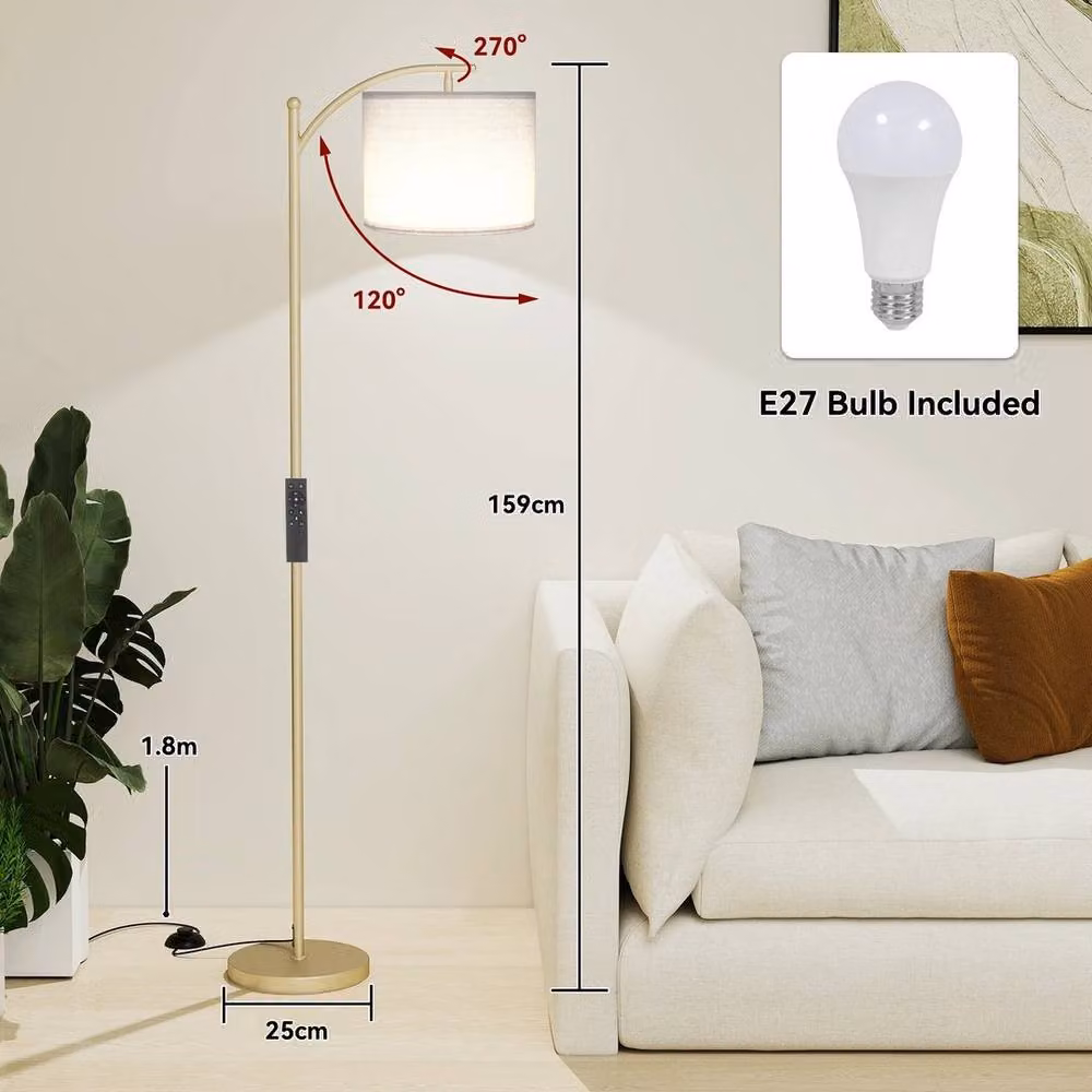EONLION Modern Gold Floor Lamp with Fabric Shade and Remote Control – 2