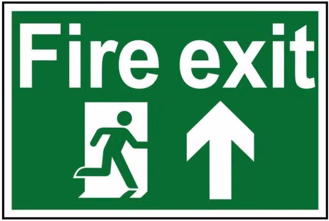 Scan Fire Exit Running Man Arrow Up PVC Sign, Green and Multicolour, W: 30 cm, H: 20 cm