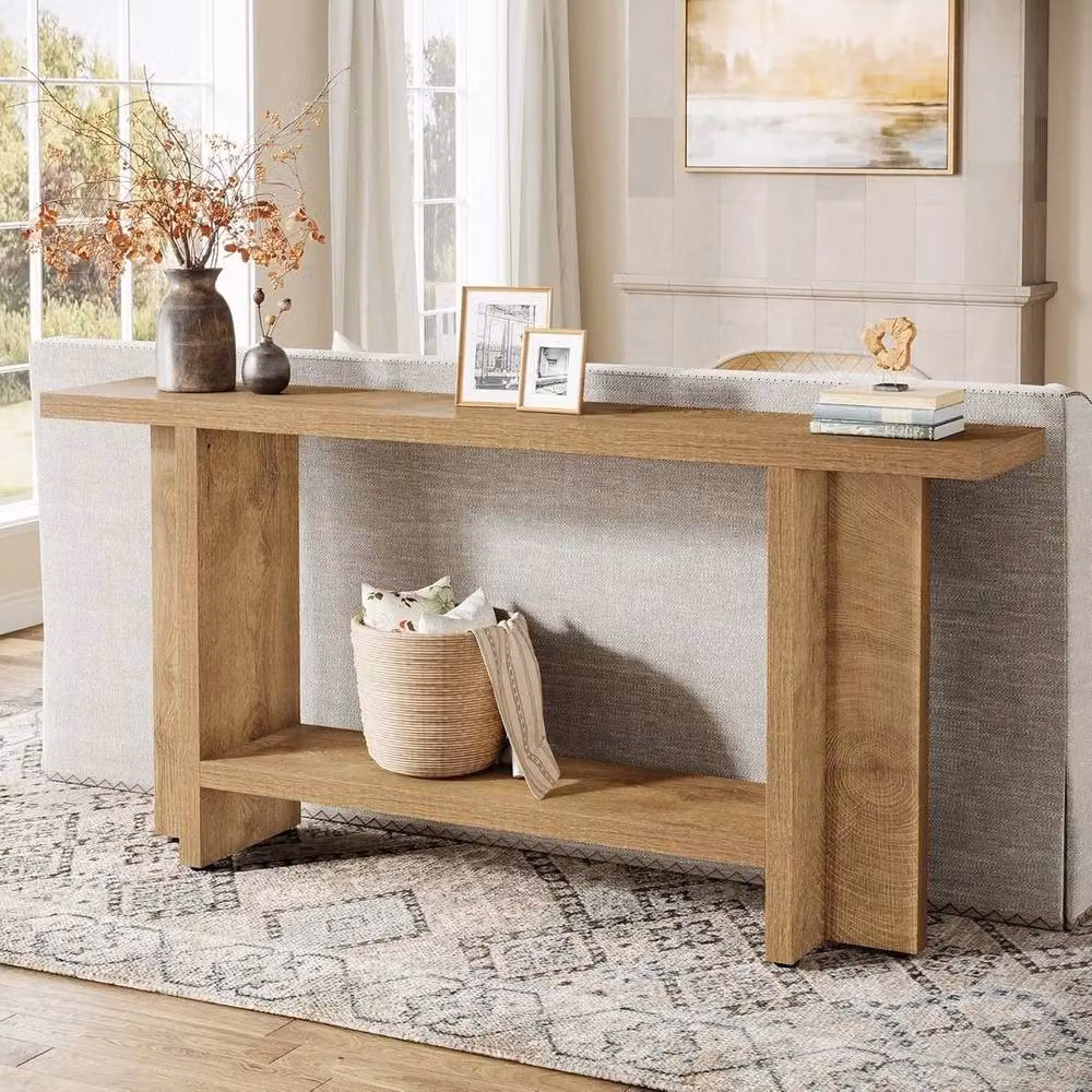 VOGREX Rustic Beige Entryway Console Table, W: 150 cm, D: 30 cm, H: 80 cm – 2