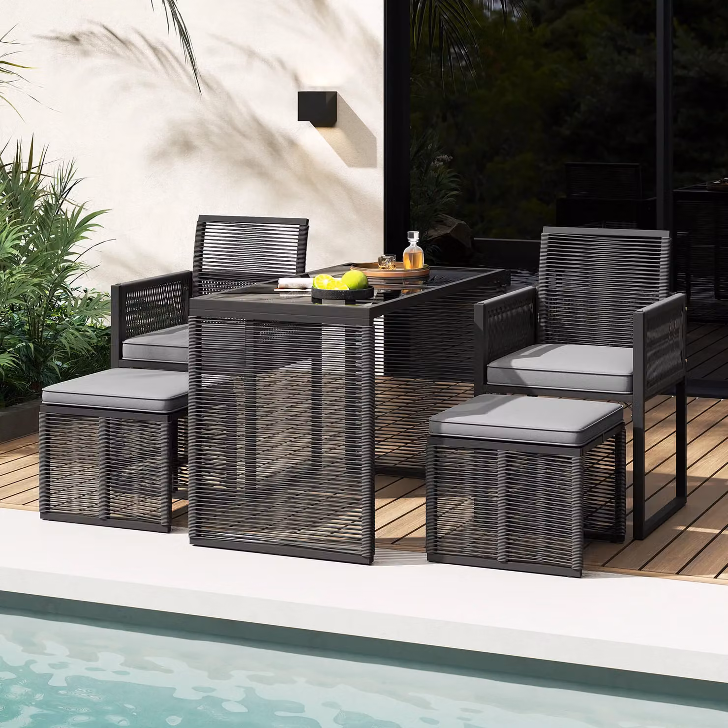 Costway 5 Piece Grey Polyrattan Outdoor Patio Dining Set with Glass Top Table – 8
