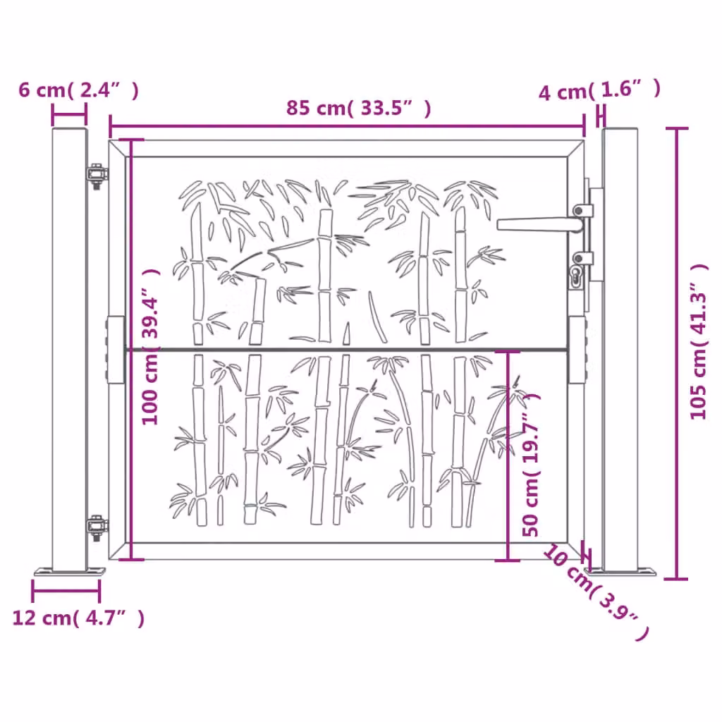 Berkfield Anthracite Steel Garden Gate with Bamboo Design W/H: 105 x 105 cm – 5