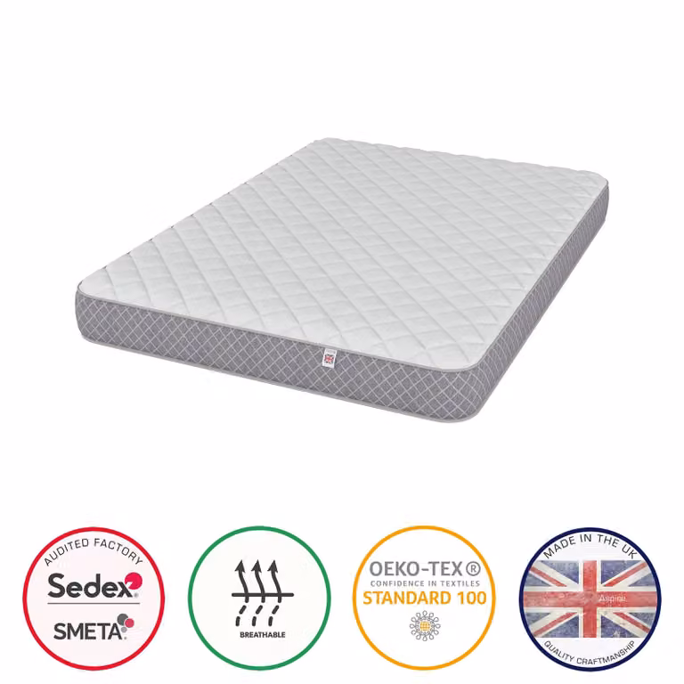 Aspire Kids Bonnell Spring Mattress with OEKO-TEX Fabric in White, W/D/H: 90 x 190 cm