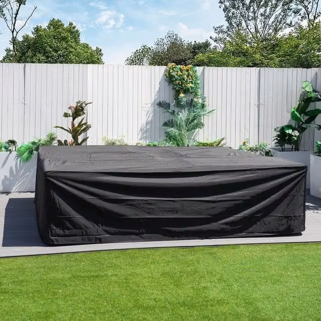 Direct Wicker Black Polyester Rain Cover for Rectangular Patio Table and Chairs, W: 250 cm, D: 190 cm, H: 80 cm