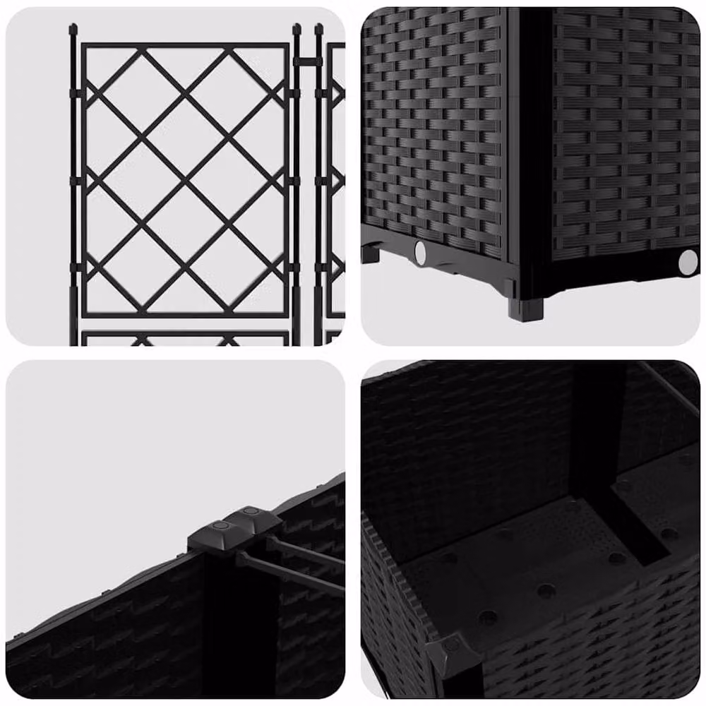 Berkfield Home Garden Planter with Trellis, 3 Piece Set, Black, W/D/H: 120 x 40 x 143 cm – 5