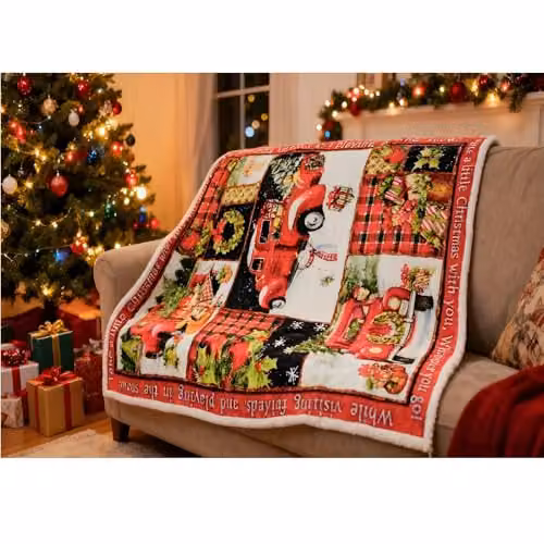 Gr8 Home Christmas Patchwork Fleece Blanket, Multicolour Flannel Throw, W: 150 cm, L: 200 cm – 5