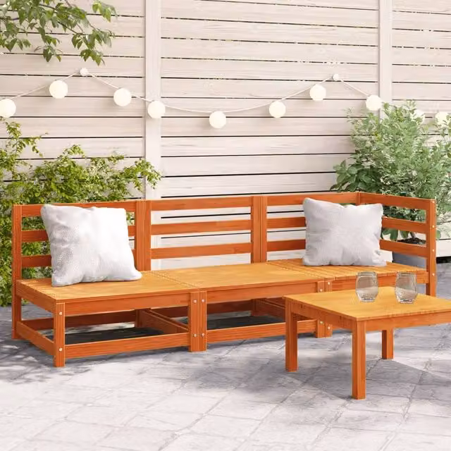 Berkfield Home 3-Seater Garden Sofa in Waxed Brown Solid Pine Wood