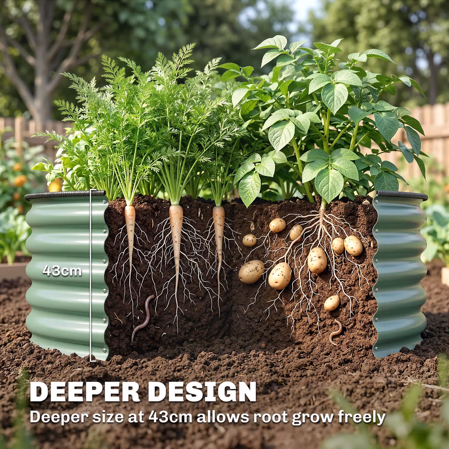 Outsunny Galvanised Steel Raised Garden Bed with Safety Edging in Light Green, W/D/H: 120 x 120 x 43 cm – 4