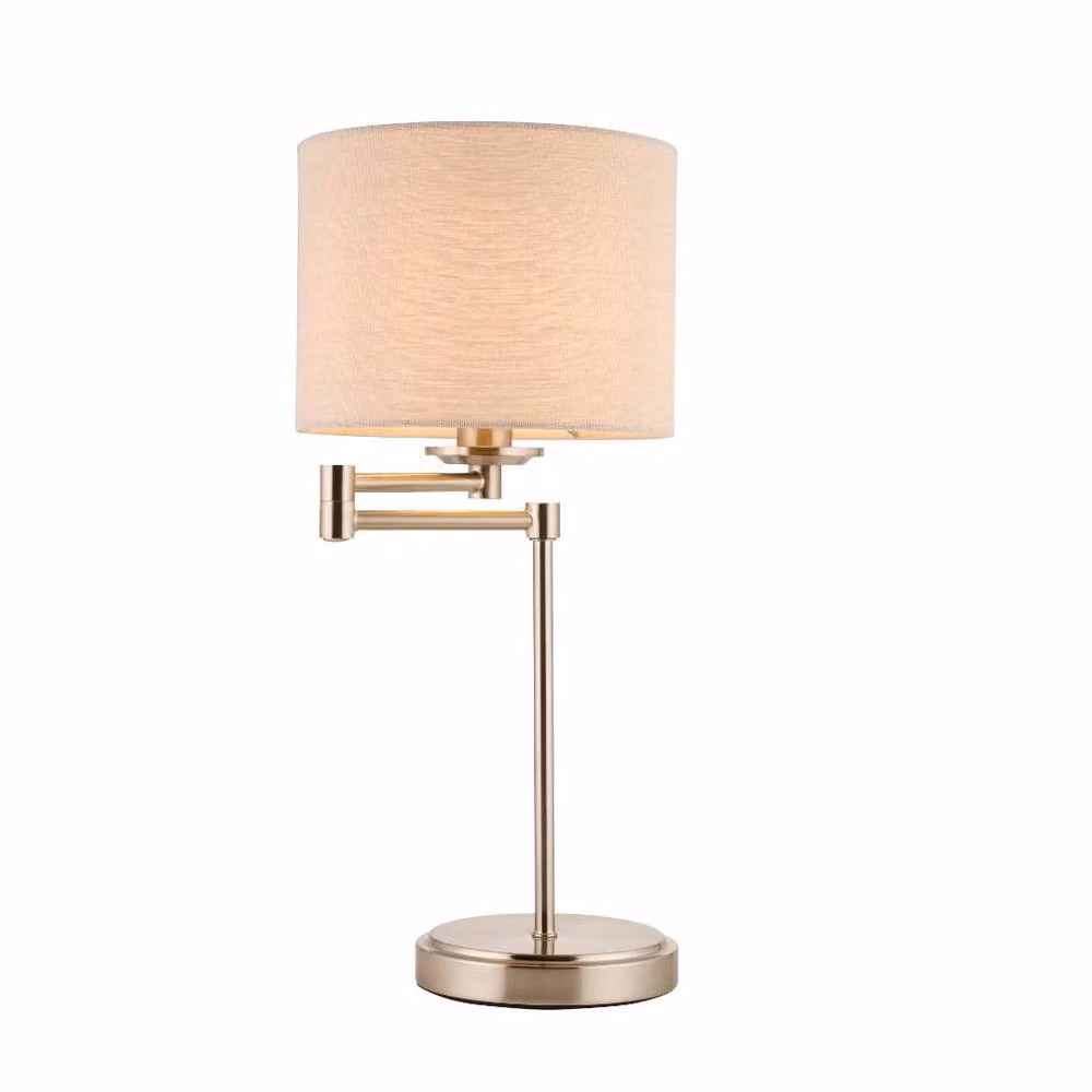 Pagazzi Marston Silver Metal Table Lamp with Beige Fabric Shade – 3