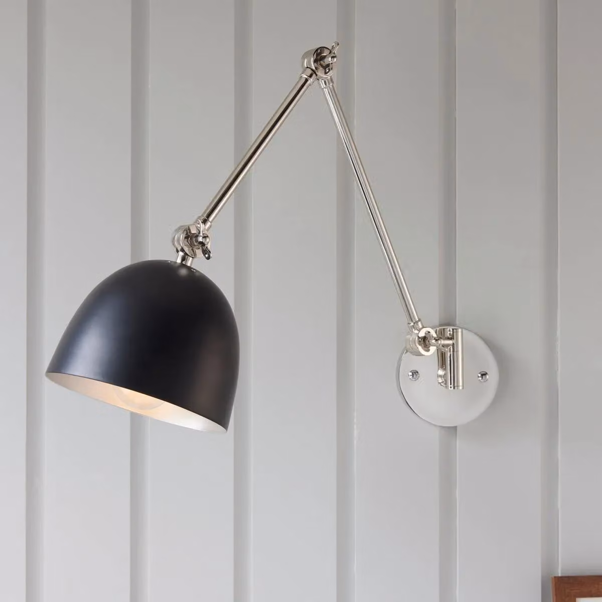 Netlighting Lehal Dome Adjustable Arm Wall Lamp in Matt Black and Polished Nickel – 2