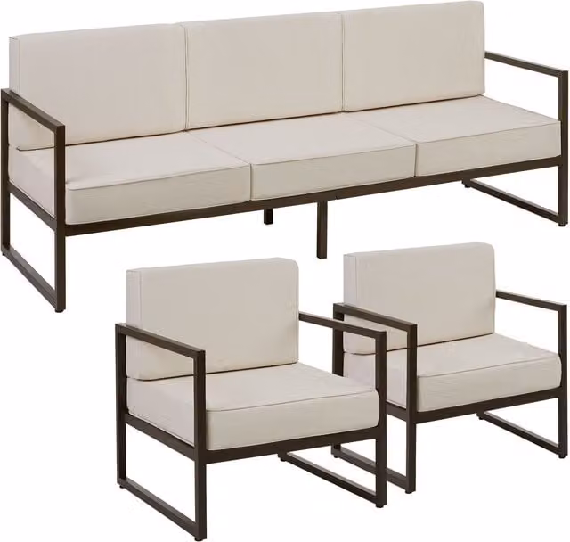 tectake Comosa Modern Garden Furniture Set with Upholstered Cushions in Brown and Grey