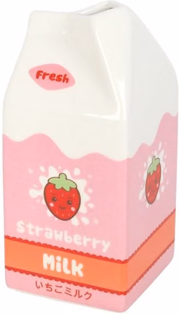 KDMK Strawberry Milk Carton Ceramic Flower Vase, Pink Tabletop Decor