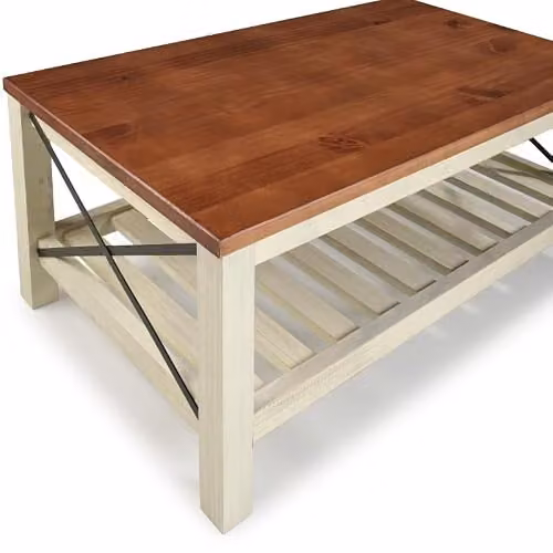 Mercers Furniture Cottage Pine Wood Coffee Table with Storage Shelf, White/Brown, W/D/H: 107 x 61 x 46 cm – 3
