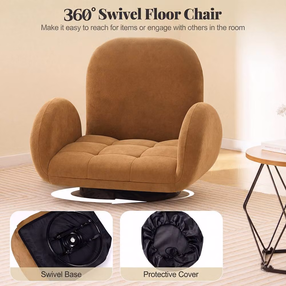 Costway Brown Swivel Floor Gaming Chair with 360 Degree Rotation and Folding Recliner Design – 6