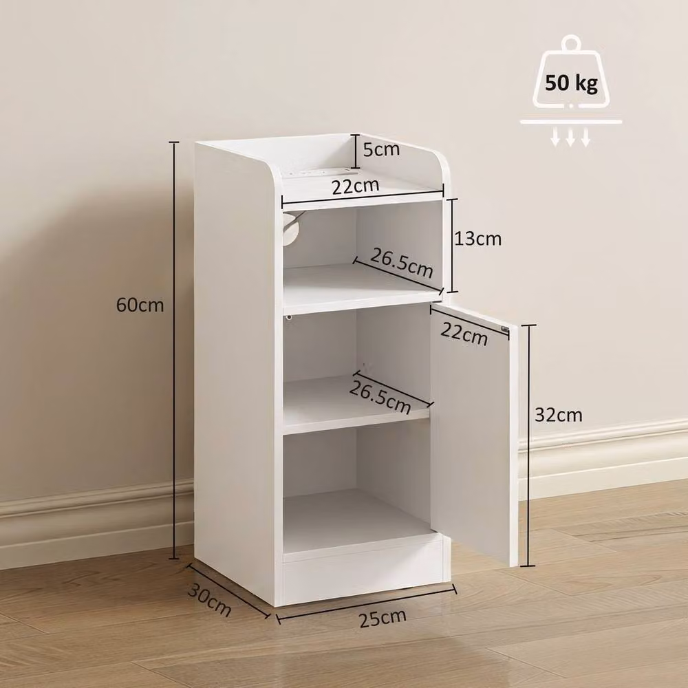 KORVIXA White Slim Bedside Table Set of 2 with Charging Station – 2