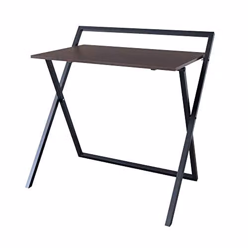 Teamson Home Easton Modern Wooden Folding Computer Desk with Metal X-Frame Legs in Brown and Black, W/D/H: 85.1 x 55.9 x 45.0 cm