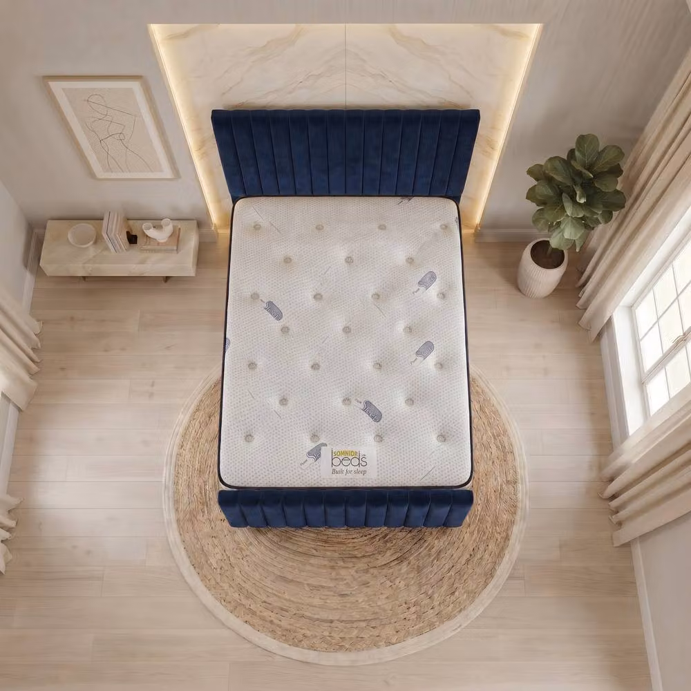 Somnior Eleanor Velvet Divan Bed with Hybrid Mattress and Headboard, Navy Blue, W/D/H: 120 x 200 x 137.16 cm – 2