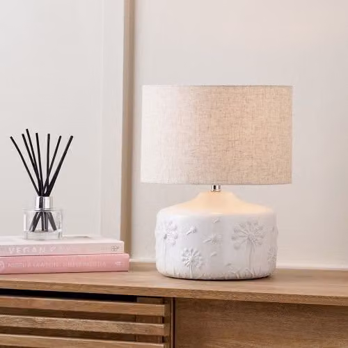 Ruma Dandelion Small White Floral Ceramic Table Lamp