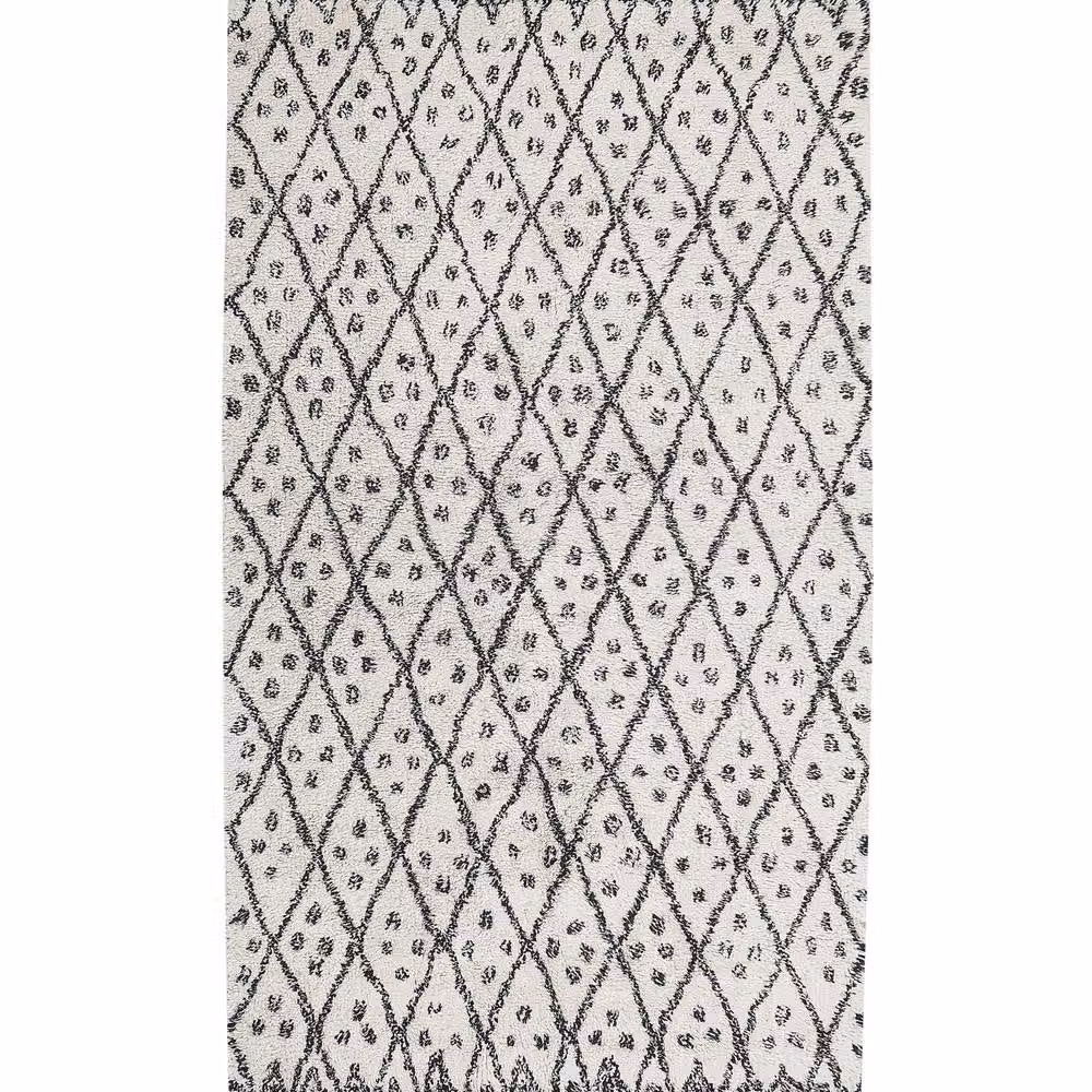 Wyld and Coco Hand-Tufted Cotton Geometric Rectangular Rug in White and Black, W: 80 cm, L: 150 cm – 2