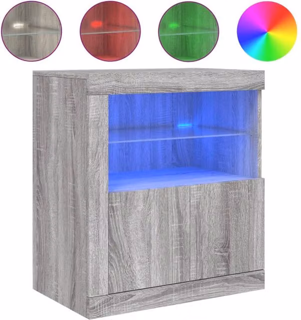 Berkfield Home Modern Sideboard with Integrated LED Lights in Grey Sonoma, W: 60.5 cm, D: 37 cm, H: 67 cm