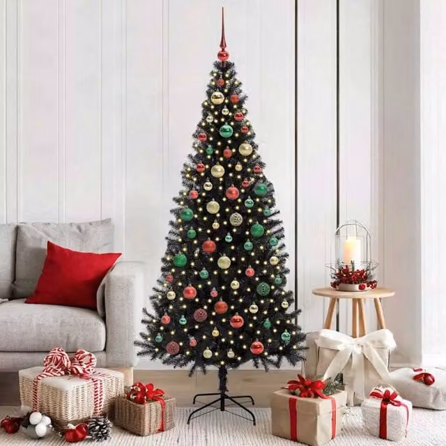 Berkfield Home Black PVC Christmas Tree with 300 LEDs and Stand, Height: 180 cm