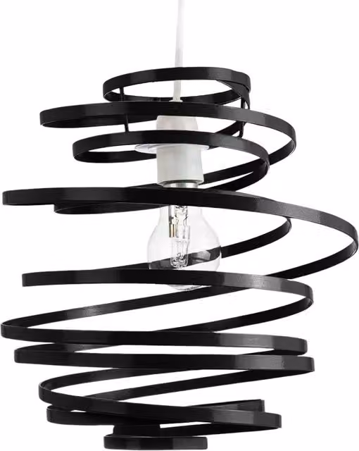 Happy Homewares Gloss Metal Double Ribbon Spiral Swirl Ceiling Light Pendant in Black – 1