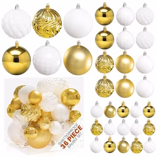 Pelle & Sol 36-Piece Abstract Christmas Bauble Set in Gold and White – 1