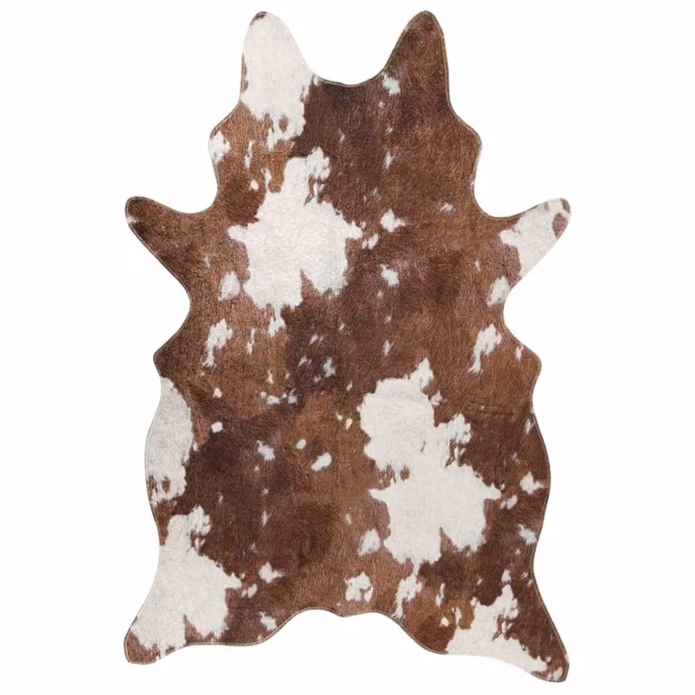 Berkfield Home Cow Pattern Washable Anti Slip Rug in Brown and White, Diameter: 120 cm – 1
