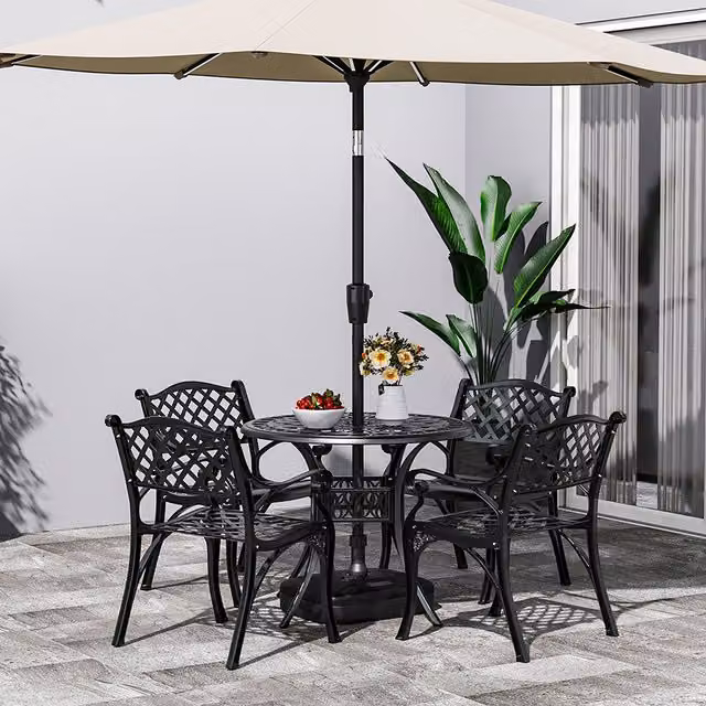 Livingandhome 5 Piece Cast Aluminium Bistro Table and Chairs Set in Matt Black