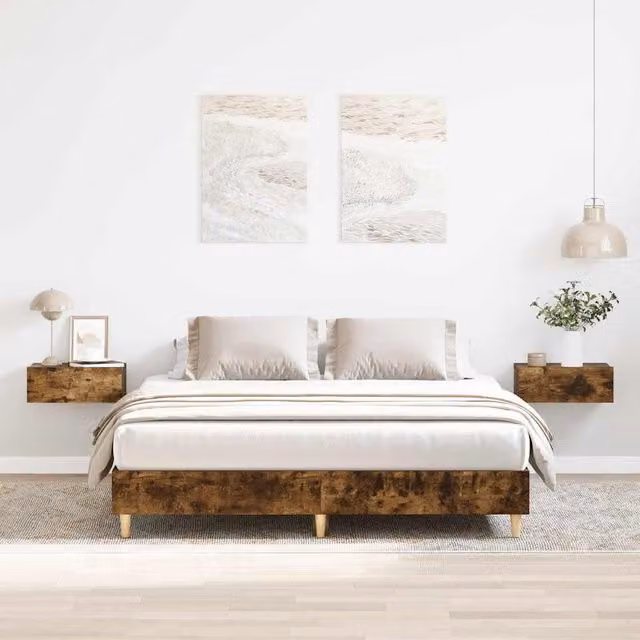 Berkfield Home King Size Bed Frame in Smoked Oak Brown, W/D/H: 150 x 200 cm