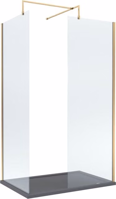 Balterley Walk-In Wetroom Screen with 8mm Glass and Grey Tray, Brushed Brass and Gold, W: 120 cm, D: 90 cm