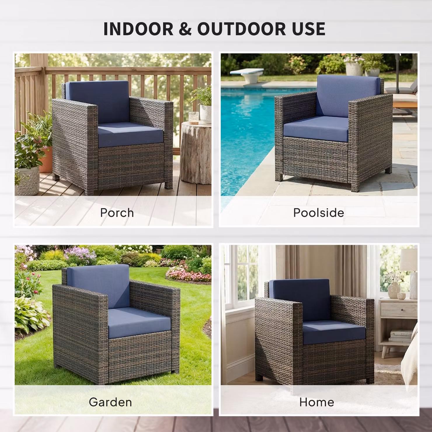 Outsunny PE Rattan Garden Armchair with Cushions in Mixed Brown and Navy Blue – 6