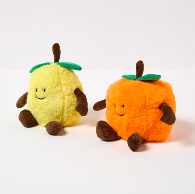 Homescapes Organic Lemon and Orange Tabletop Doorstop Set of 2 in Yellow and Orange