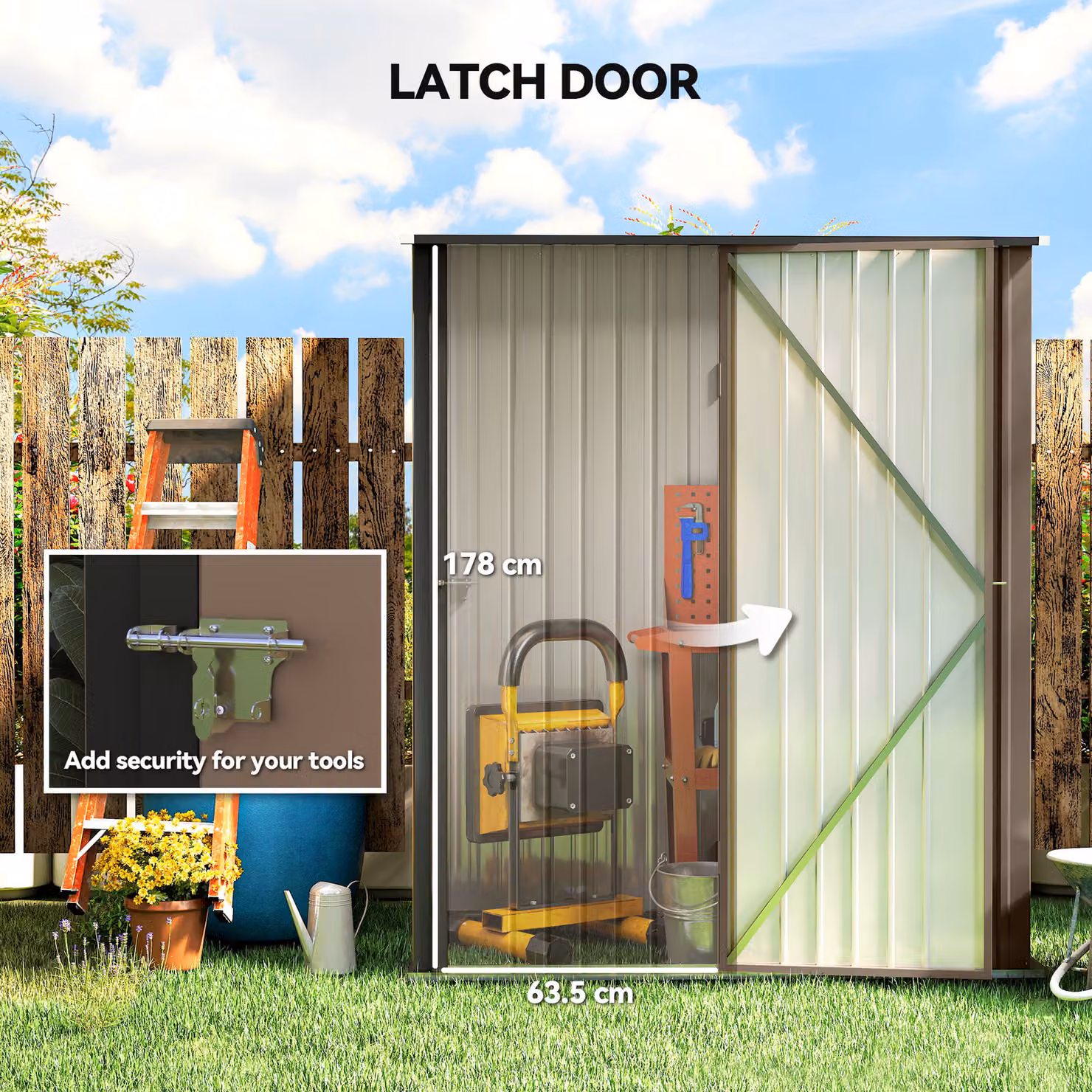 Outsunny Heavy-Duty Metal Outdoor Storage Shed with Lockable Door and Corrugated Steel Roof, Brown – 4