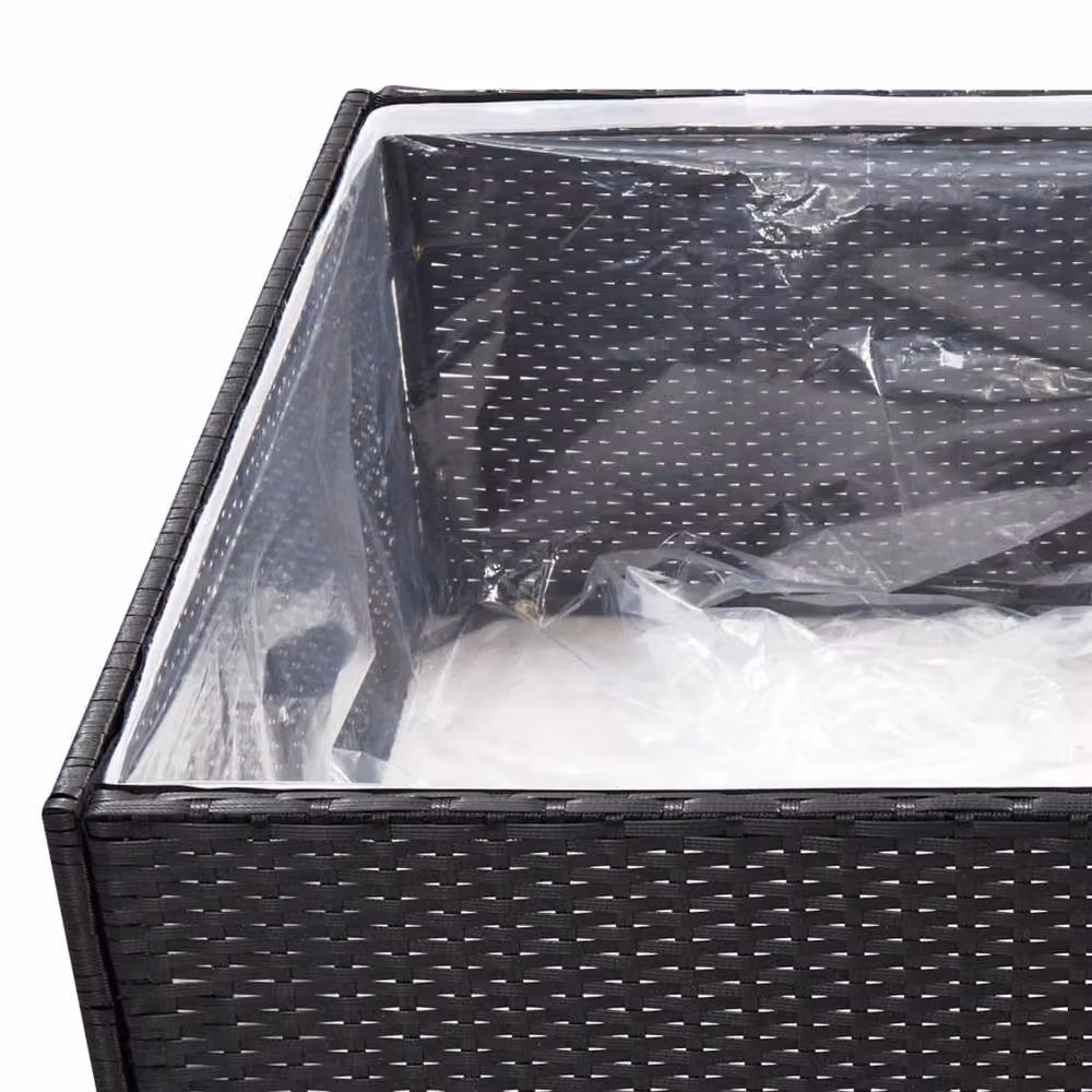 Berkfield Home Beautiful Garden Planter in Black Poly Rattan, W/D/H: 80 x 80 x 40 cm – 4
