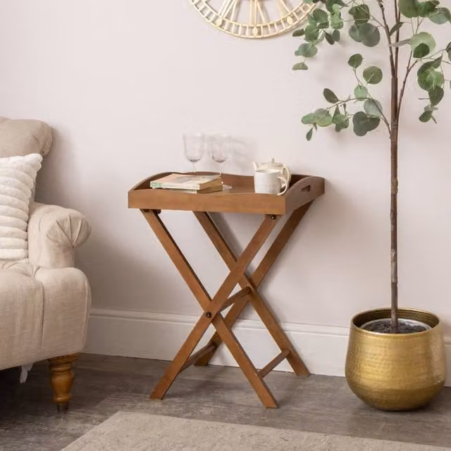 Melody Maison Rectangular Wood Butler's Tray Style Side Table in Brown