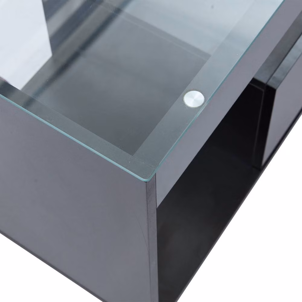 Merax Black High Gloss LED TV Stand with Glass Tabletop for TVs up to 80 Inch – 9