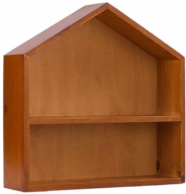 Kelvenix Vintage House Shaped Pine Storage Display Shelf Set of 3 in Brown and Red
