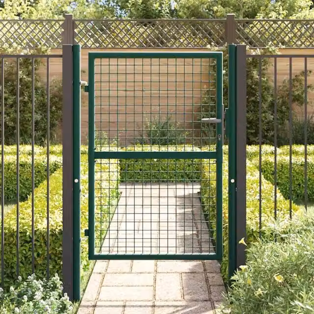 Berkfield Home Durable Steel Swing Fence Gate, Green, W: 100 cm, H: 125 cm