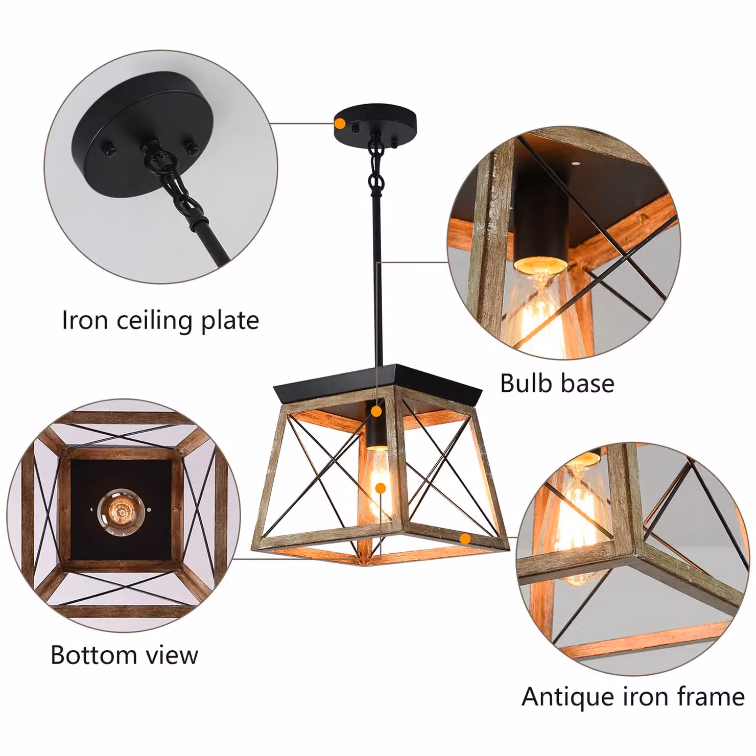 Garwarm Black Metal Farmhouse Cage Pendant Light with Adjustable Height – 5