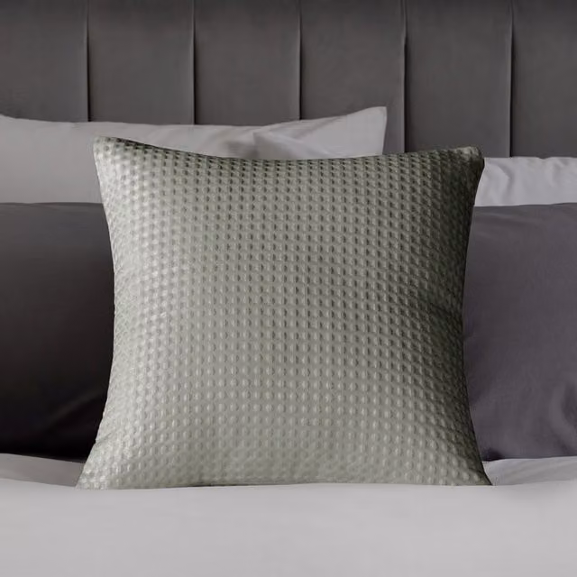 Velosso Textured Waffle Filled Square Cushion in Sage Green