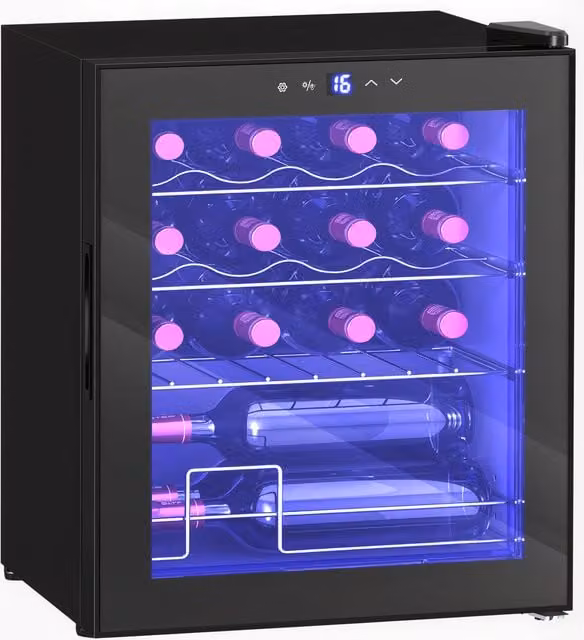 HOMCOM 42L 16-Bottle Compressor Wine Cooler Fridge with LED Interior Light, Black – 1