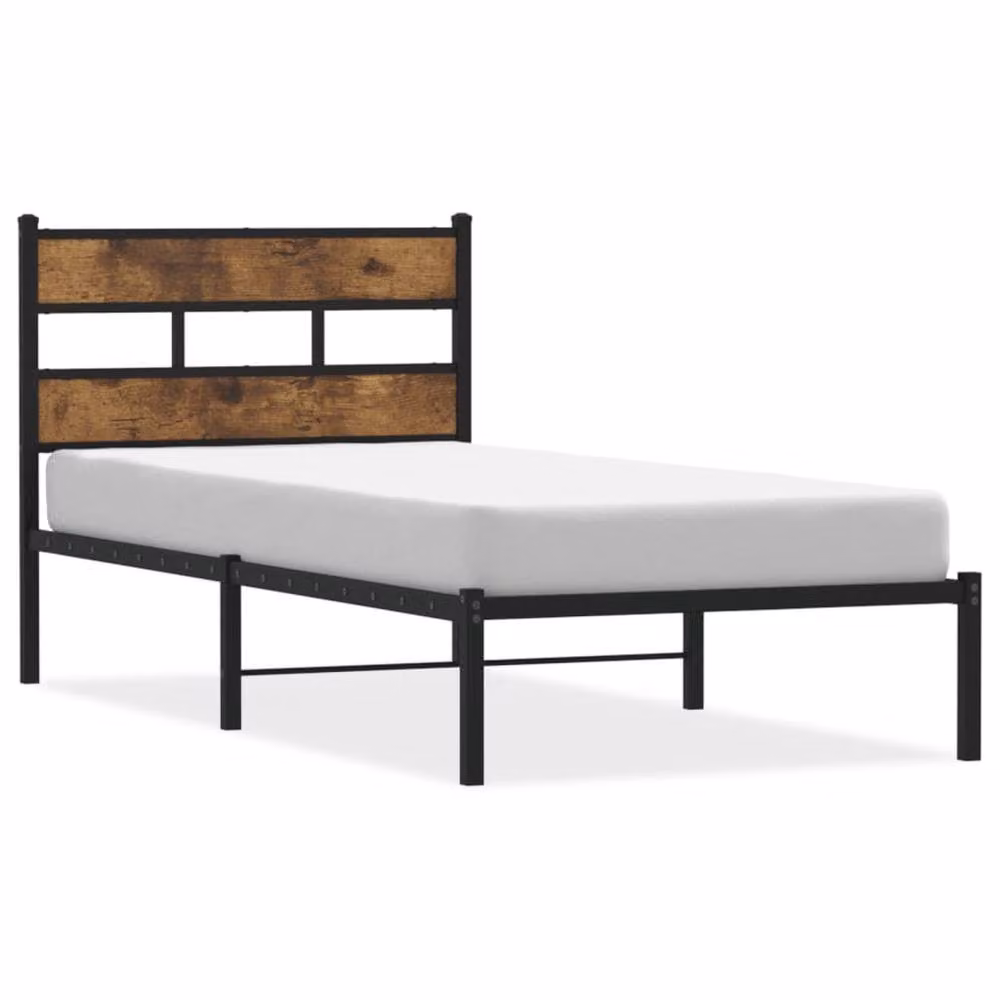 Berkfield Home Metal and Wood Small Single Bed Frame in Smoked Oak and Brown, W/D/H: 75 x 190 x 91.5 cm – 3