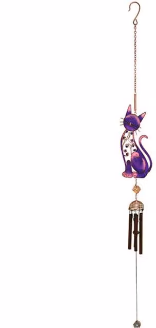 KDMK Purple Cat and Floral Metal Hanging Windchime