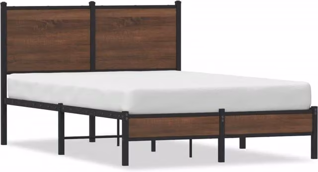 Berkfield Home Metal Bed Frame in Brown Oak, W/D/H: 120 x 200 cm – 1