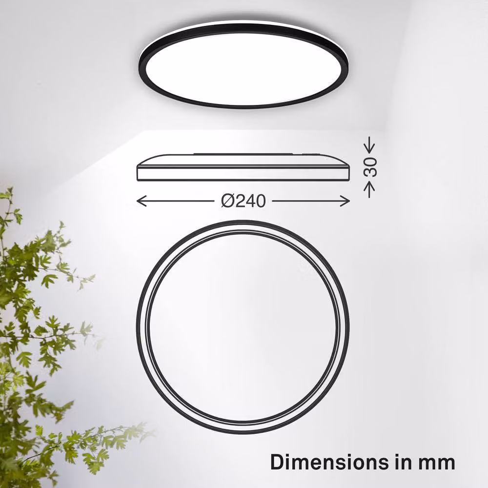 B.K.Licht Black LED Slim Panel Ceiling Light for Bathrooms and Living Rooms, 16W, 1900lm, IP44, Diameter: 24 cm – 6