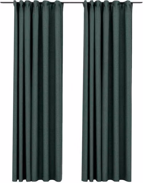 Berkfield Linen-Look Blackout Curtains with Hooks, 2 Pack, Green, W: 140 cm, H: 245 cm – 1