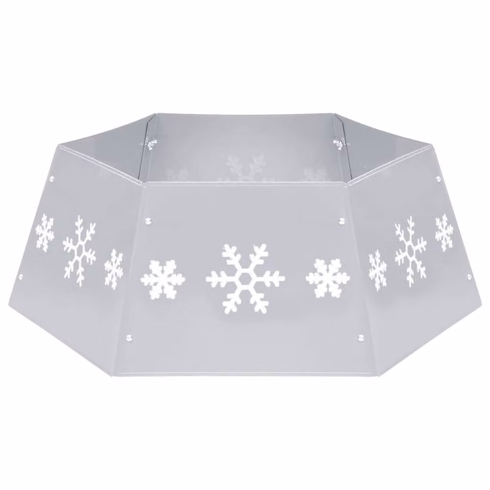 Berkfield Home Durable Round Christmas Tree Skirt in Silver and White, Diameter: 68 cm, Height: 25 cm – 3