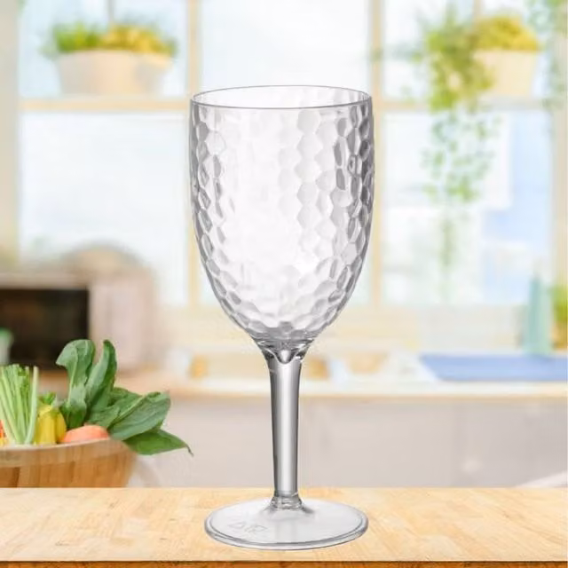 YOL Transparent Geometric Dimple Plastic Wine Glass Goblet, 400ml
