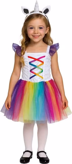 Fiestas Guirca Girls Unicorn Tutu Costume Set in White and Multicolour, One Size